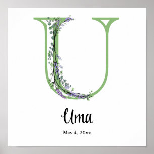 Monogram U Lavendel Eukalyptus barnkammare Affisch