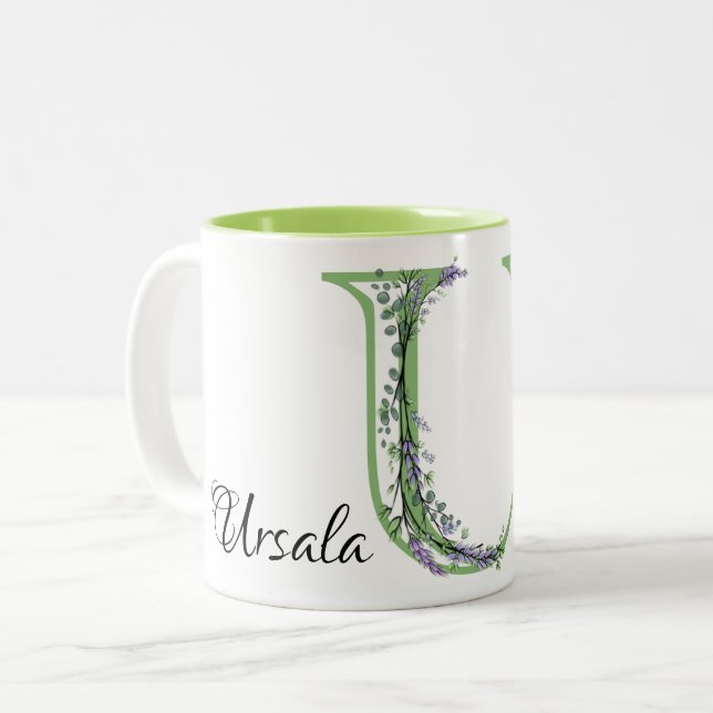Monogram U Lavender Eucalyptus Två-Tonad Mugg (Framsida vänster)