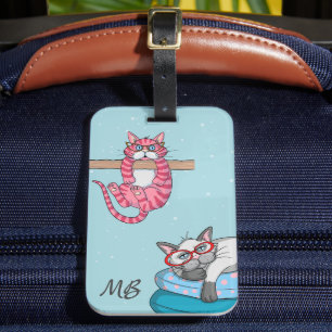 Monogram underbart Whimsical Cats Trendig Modern Bagagebricka