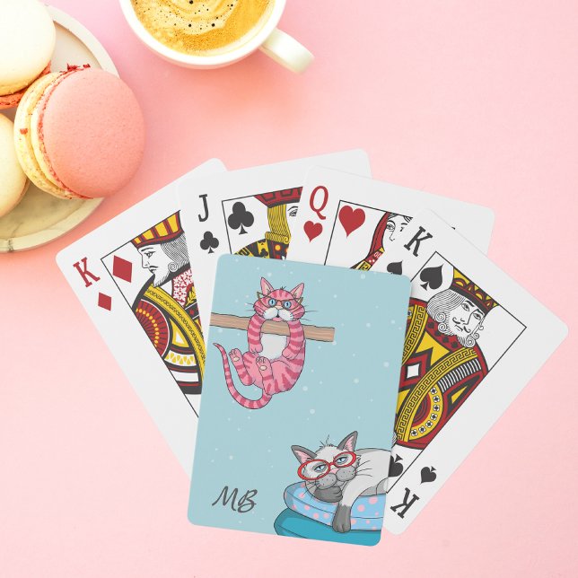 Monogram underbart Whimsical Cats Trendig Modern Casinokort (Skapare uppladdad)
