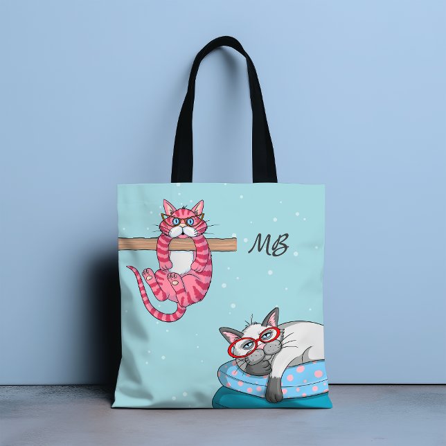 Monogram underbart Whimsical Cats Trendig Modern Tygkasse (Skapare uppladdad)