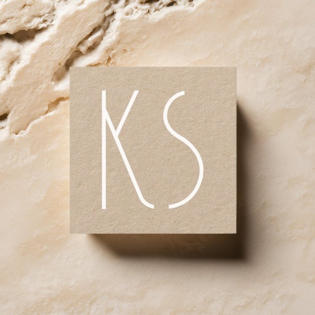 Monogram Unik minimal typografi vit Initialer Fyrkantigt Visitkort (Skapare uppladdad)