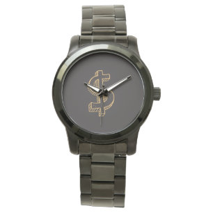 Monogram Unisex Dollar Tecken Överskjutande Svart Armbandsur