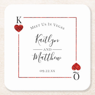 Monogram-uppspelningskort Bröllop spara datum Underlägg Papper Kvadrat