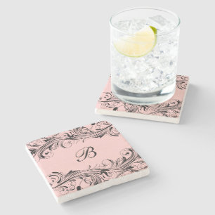 Monogram - ursprunglig Blommigt - roterande dryck Underlägg Sten