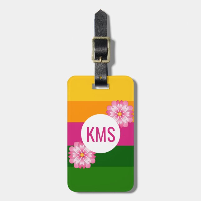 Monogram ursprunglig fet färgfull Blommigt strimla Bagagebricka (Vertikal Framsida)