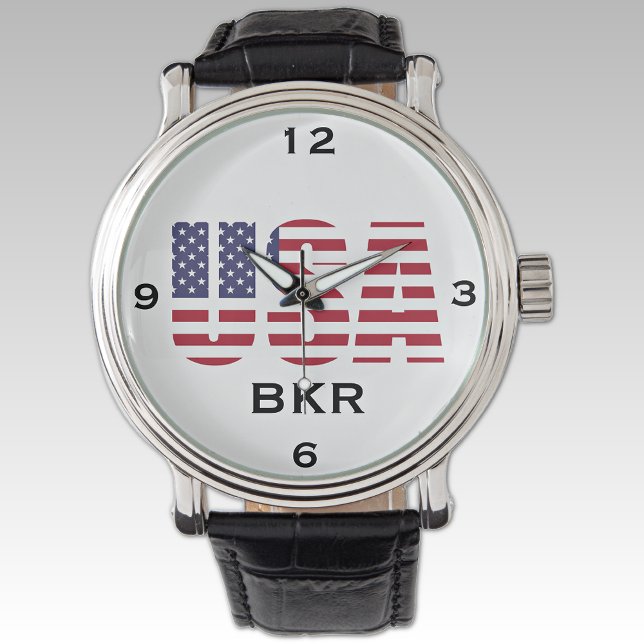 Monogram USA Vintage Black Leather Watch Armbandsur (Skapare uppladdad)