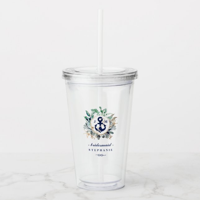 Monogram utandningsflotta Anchor Beach Wedding Take Away Mugg (Framsida)