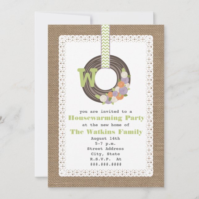 Monogram utandningsluft inspikad Party för uppvärm Inbjudningar (Framsida)