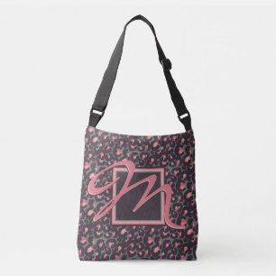 Monogram utanför rutan Black Rosa Leopard Skriv u Axelväska