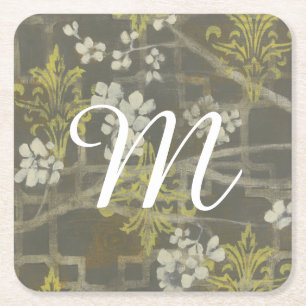 Monogram Utmönstrad Blommar Gren I Underlägg Papper Kvadrat