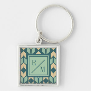Monogram   utomhus- Geo kliver   den geometriska Fyrkantig Silverfärgad Nyckelring