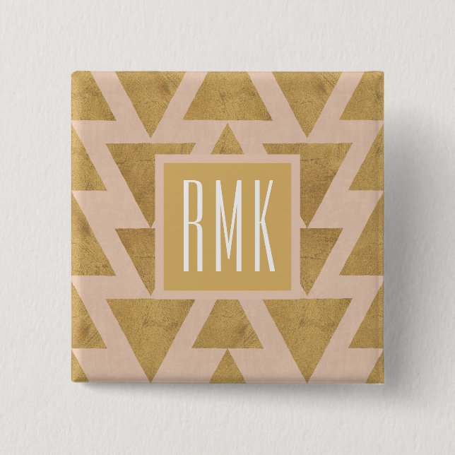 Monogram | utomhus- Geo kliver | guld & korall Knapp (Framsida)