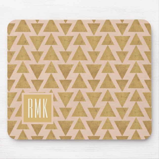 Monogram | utomhus- Geo kliver | guld & korall Musmatta (Framsidan)