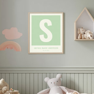 Monogram utskrift av anpassningsbar Namn Nursery W Poster