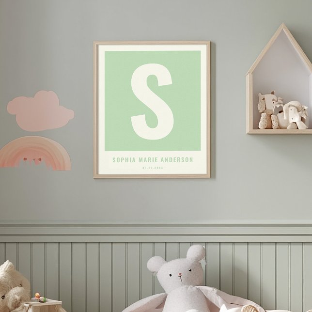 Monogram utskrift av anpassningsbar Namn Nursery W Poster (Skapare uppladdad)