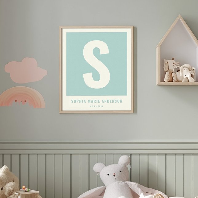 Monogram utskrift av anpassningsbar Namn Nursery W Poster (Skapare uppladdad)