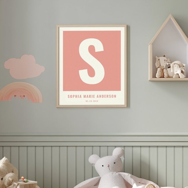 Monogram utskrift av anpassningsbar Namn Nursery W Poster (Skapare uppladdad)