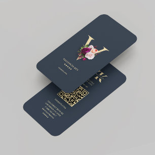 Monogram V Blommigt Professionell Mörk blått Guld Visitkort