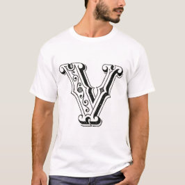 Monogram V, Brev V, Alphabet V, Black and White T Shirt