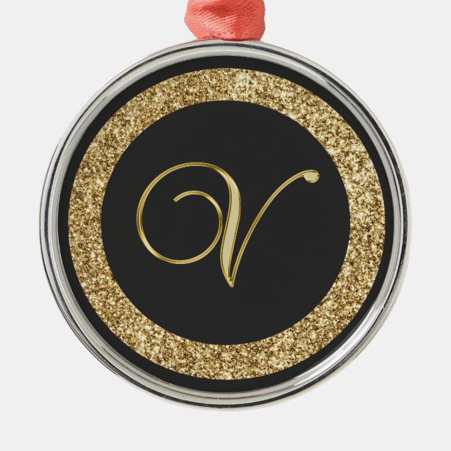 Monogram V, elegant guldskript Julgransprydnad Metall (Framsidan)