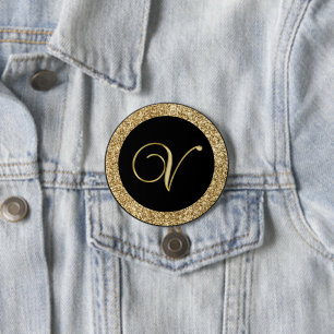 Monogram V, elegant guldskript Knapp