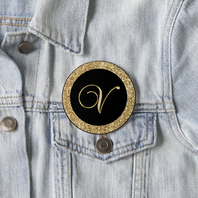 Monogram V, elegant guldskript Knapp (In Situ)