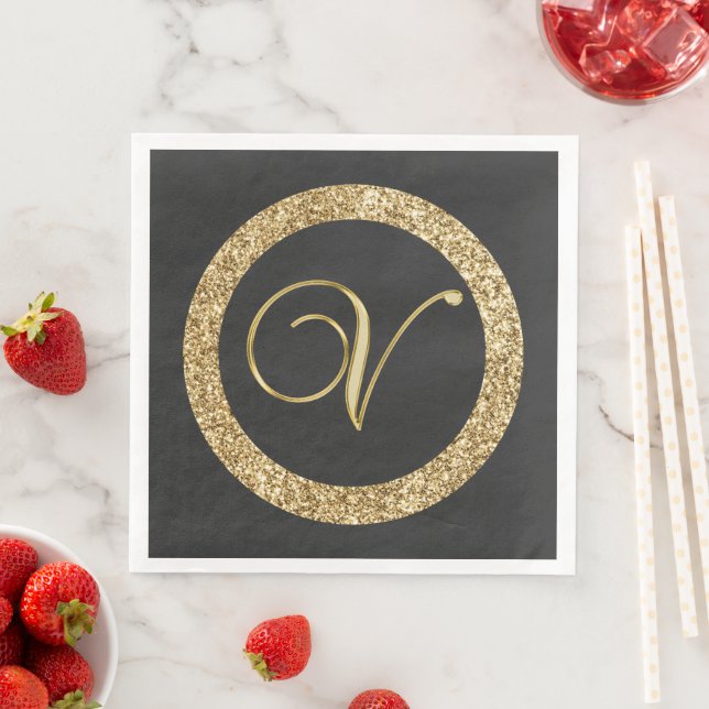 Monogram V, elegant guldskript Pappersservett (Insitu)