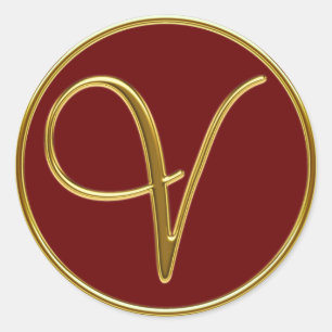 Monogram V i 3D guld Runt Klistermärke