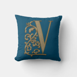 Monogram V Ocean Blå Bröllop Födelsedag Kudde