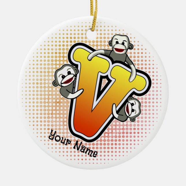 Monogram V Sock monkey Julgransprydnad Keramik (Framsidan)