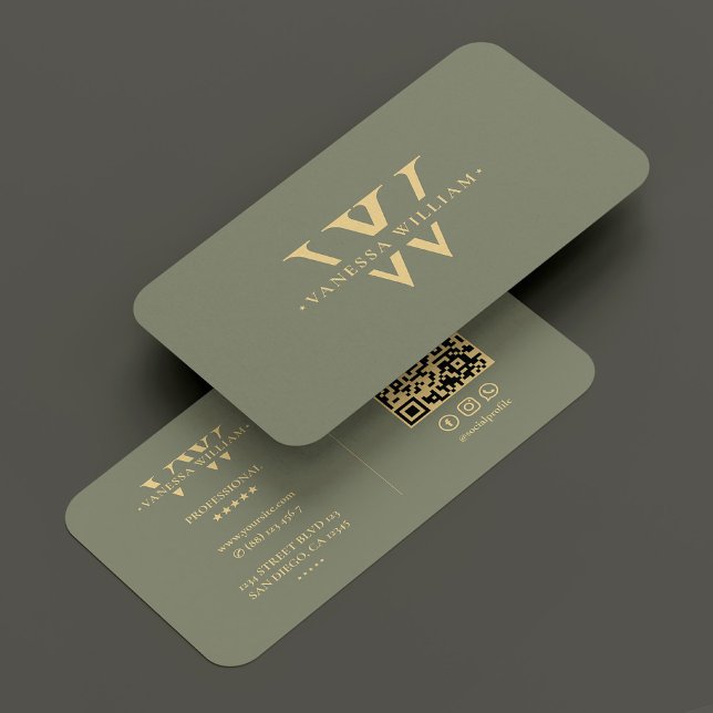 Monogram V W Logotyp Elegant Modern Sage Grönt Visitkort (Monogram V W Logo Elegant Modern Sage Green Business Card
)