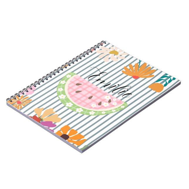 Monogram vacker akvarell frukt och blommande flick anteckningsbok (Vänstra Sidan)