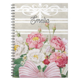 Monogram vacker blommig dammig randig grå rosa anteckningsbok