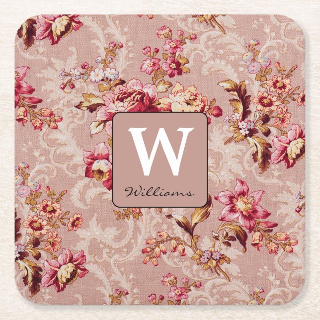Monogram, vacker Trendig i mönster Underlägg Papper Kvadrat (Framsidan)