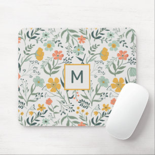 Monogram vackert botaniskt Blommönster Musmatta