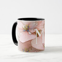 Monogram vackert persikorns vattenfärgsblomma Mugg