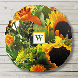 Monogram vackra höstblommor rund kudde