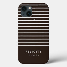 Monogram vågrät rand brun och vit