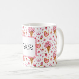 Monogram, Valentine Candy & Hydrangea Mönster 11oz Kaffemugg
