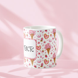 Monogram, Valentine Candy & Hydrangea Mönster 11oz Kaffemugg