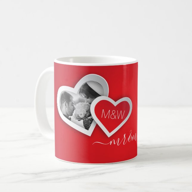 Monogram Valentine Papprare Cutout hör ditt foto Kaffemugg (Framsida vänster)