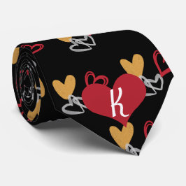 Monogram Valentine Red Guld White Heart Black Slips