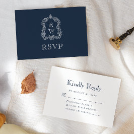 Monogram vapenmärke Navy Blue Bröllop OSA Kort