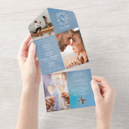 Monogram Vapensköld 3 Foto QR kod Dusty Blue Bröll