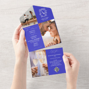 Monogram Vapensköld 3 Foto QR-kod Royal Blue Bröll