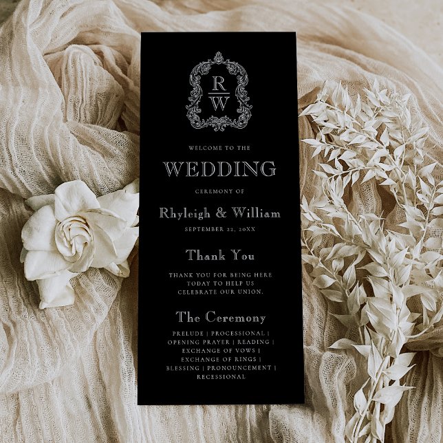 Monogram Vapensköld Black Bröllop Program (Skapare uppladdad)