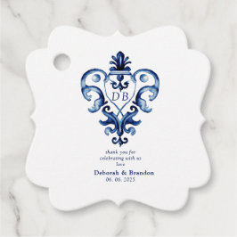 Monogram Vapensköld Blue & White Delft Bröllop Gåvor Etiketter