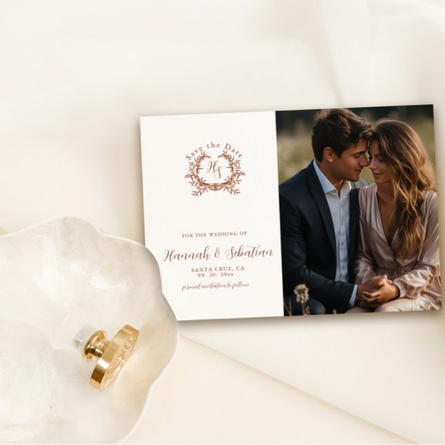 Monogram Vapensköld Bröllop Photo Spara Datumet (Skapare uppladdad)