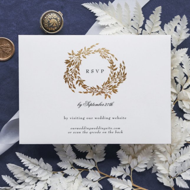 Monogram Vapensköld Classic Elegant bröllop QR COD OSA Kort (Skapare uppladdad)